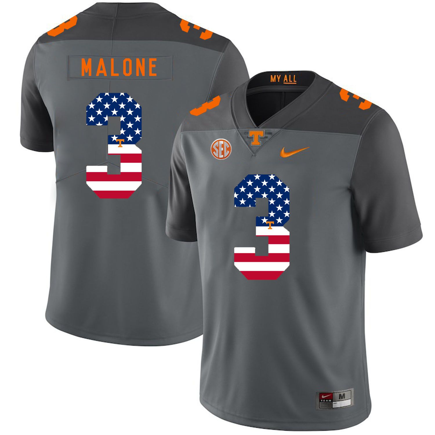 Men Tennessee Volunteers #3 Malone Grey Flag Customized NCAA Jerseys->customized ncaa jersey->Custom Jersey
